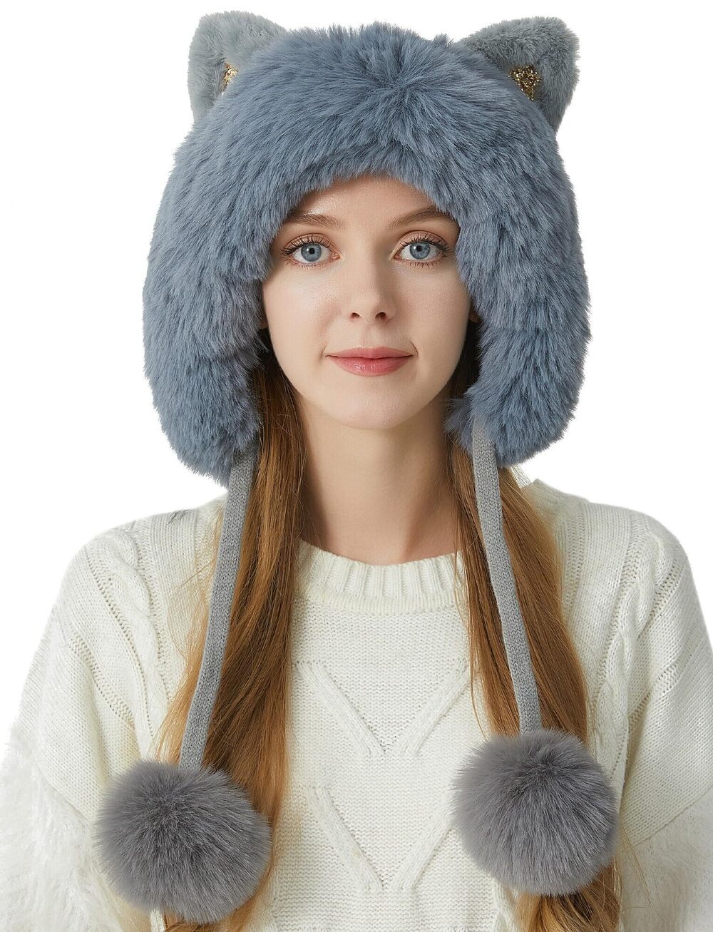7718 Thick Winter Beanie Hats Cable Knit Beanie Faux Fur Crochet Skull Cap